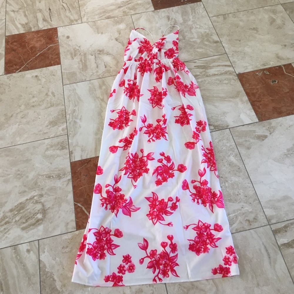 Sabo Skirt White Maxi Dress with Pink Floral Print